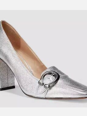 💜Coach Silver Metallic Block Heel Pump with Decorative Buckle-Size (10), NWT💜